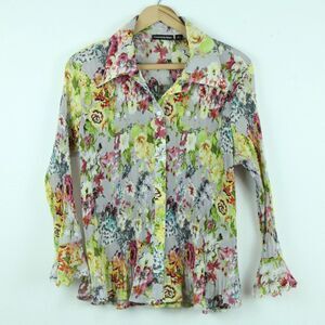 Vintage Y2K Fairy Blouse XL Crinkle Floral Feminine Flutter Sleeve Girly Glam